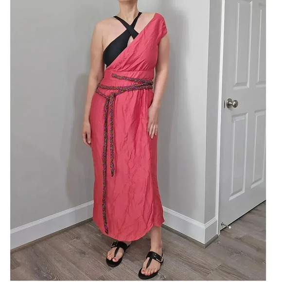 Nwt Vix By Paula Hermanny One Shoulder Maxi Belted Dress sz 6 - Picture 6 of 6